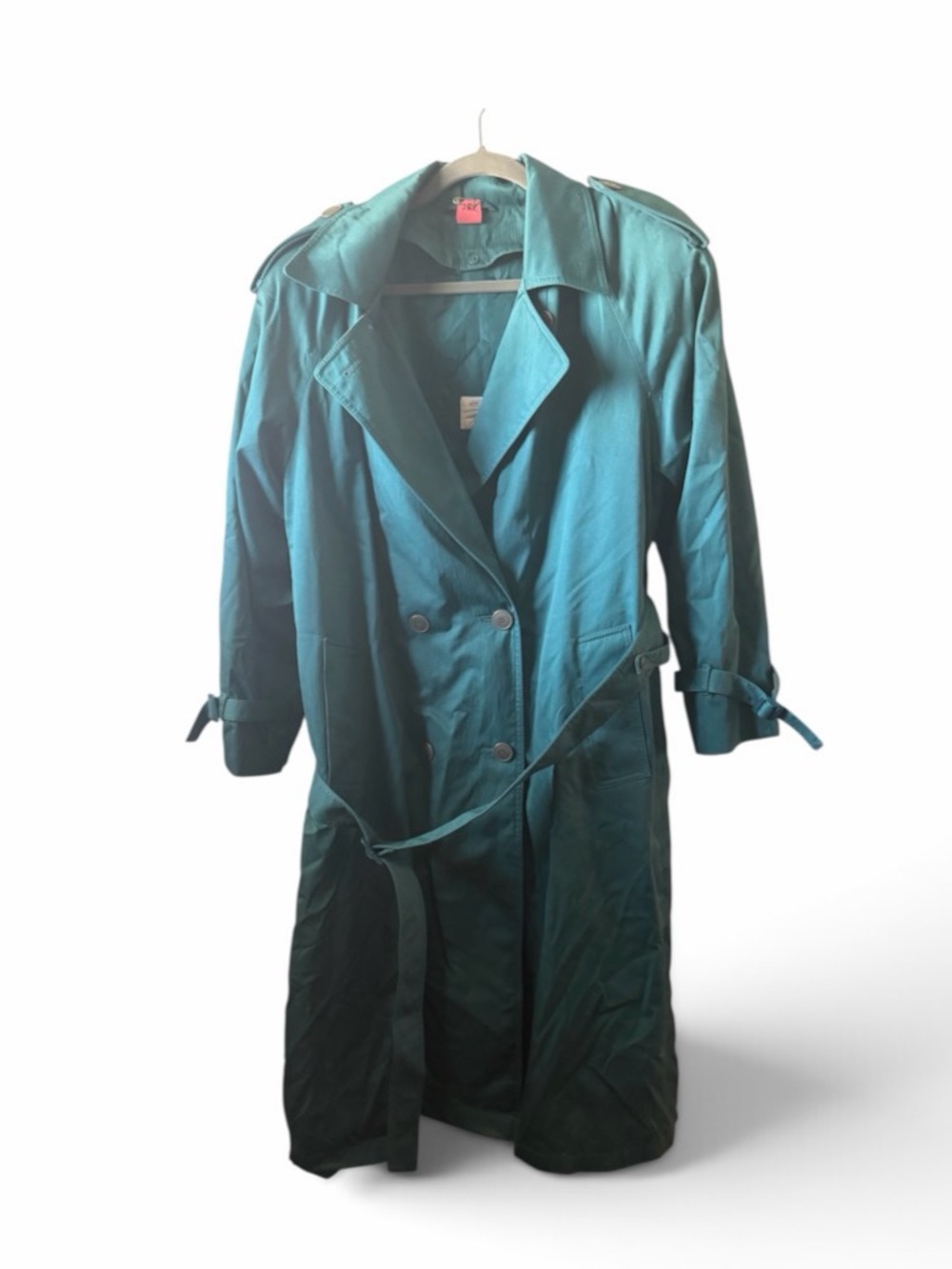 Vintage 80s Saxton Hall Teal Double Breasted Trench Coat Size 12